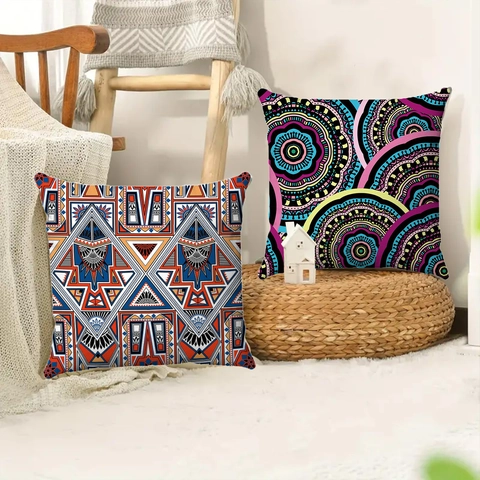 Vintage Bohemian Ethnic Throw Pillow Cover Square Polyester Mandala Geometric Cushion Case For Sofa Living Room Home Decor