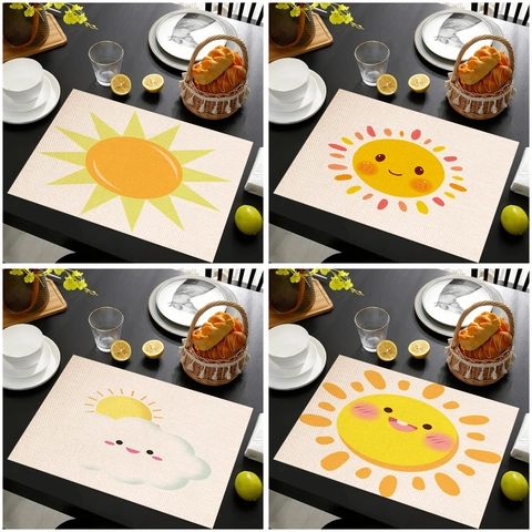 Mexicaanse Stijl Linnen Bedrukte Placemat Zon Patroon Boheems Hittebestendig Tafelmat Keuken Eetkamer Woondecoratie