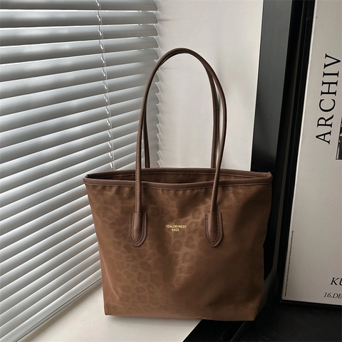 Sac Cabas Imprimé Léopard en Simili Daim Vintage pour Femmes Grande Capacité Sac à Épaule Minimaliste Sac à Main Travail avec Charme
