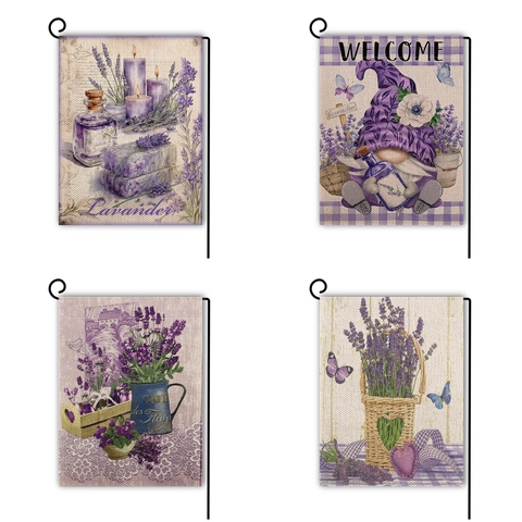 Lavendel Gartenflagge Doppelseitig Leinen Vertikal Garten Deko Aquarell Blumen Welcome Outdoor Banner Für Hof Farmhouse Ornamente