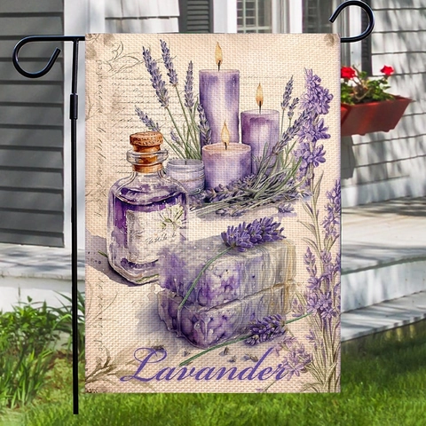 Lavendel Gartenflagge Doppelseitig Leinen Vertikal Garten Deko Aquarell Blumen Welcome Outdoor Banner Für Hof Farmhouse Ornamente
