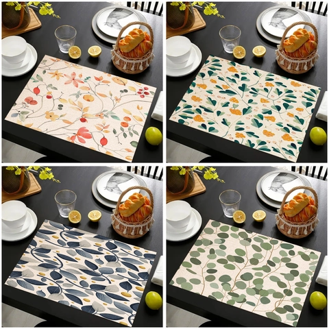 Eucalyptus Leaf Pattern Linen Cotton Printed Placemats For Kitchen Dining Room Heat Resistant Washable Table Mats Home Decor