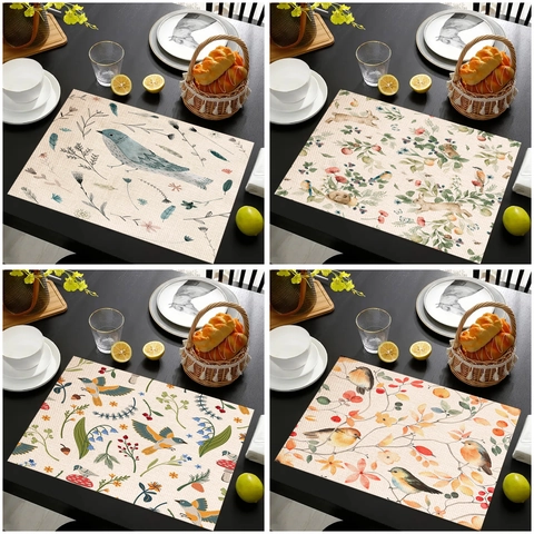 Tovaglietta in Lino Con Fiori E Uccelli Vintage Resistente Al Calore Antiscivolo Per Sala Da Pranzo Cucina Arredamento Casa