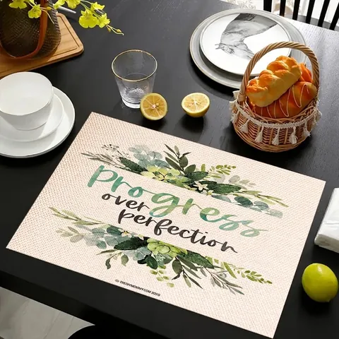 Nordic Minimalist Linen Placemat Eucalyptus Plant Letter Print Heat Resistant Rectangular Table Mat Home Kitchen Decoration