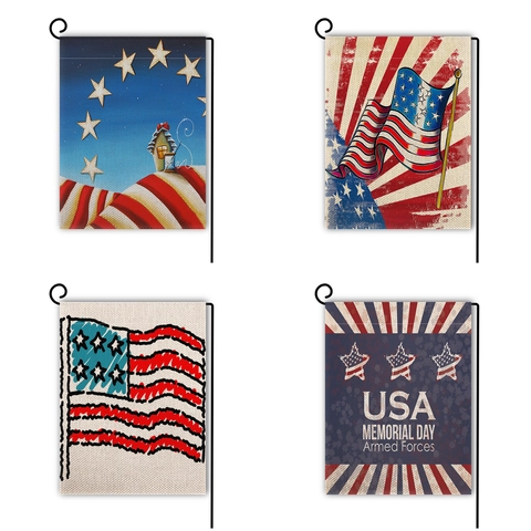 Bandiera da Giardino Americana USA Fronte Retro Lino Stelle Strisce Giorno dell'Indipendenza Memorial Day Decorazione da Esterno Banner Patriottico