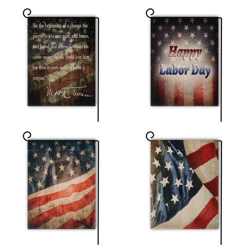 Drapeau de Jardin USA Vintage Lin Étoiles et Rayures Patriotiques Décoration Extérieure pour Fête Nationale Travail