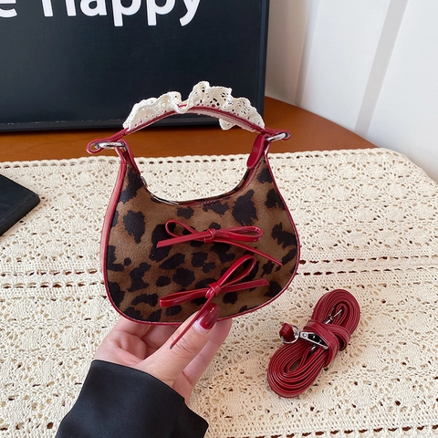 Bolso Bandolera Mini De Estilo Coreano Con Motivos De Leopardo o Cuadros y Detalles De Lazos y Encaje Bolso Retro Elegante