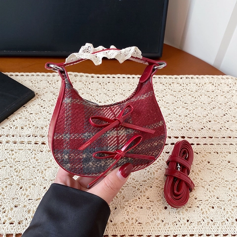 Bolso Bandolera Mini De Estilo Coreano Con Motivos De Leopardo o Cuadros y Detalles De Lazos y Encaje Bolso Retro Elegante
