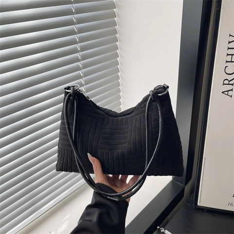 Borsa A Spalla Strutturata Da Donna Motivo Geometrico Tessuto Cerniera Borsa A Mano Versatile
