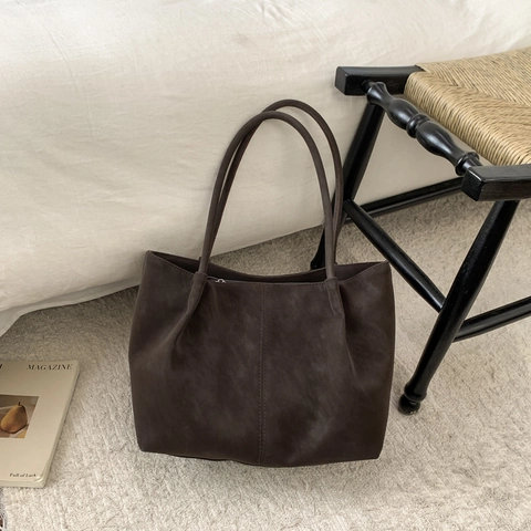 Große Kapazität Wildleder Tote Bag Für Frauen Vintage Minimalistisch Retro Schultertasche Pendler Handtasche Mit Perlenanhänger