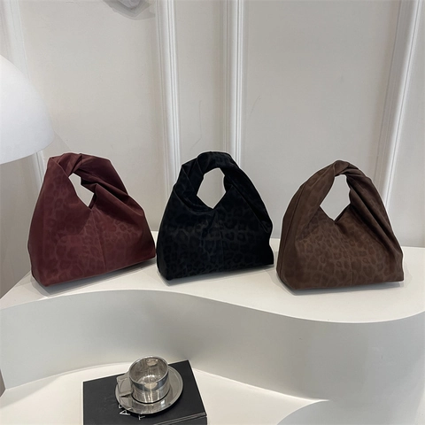 Dames Luipaardprint Handtas met Knoop Handvat Suède-imitatie Grote Capaciteit Lazy Style Tote Bag Casual Elegante Tas