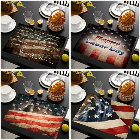 Tovagliette in Lino del Giorno dell'Indipendenza Americana Vintage Bandiera USA Citazioni Patriottiche Resistente al Calore Decorazione