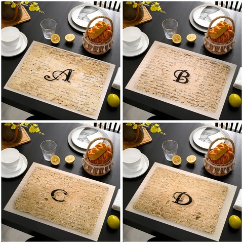 Set De Table En Lin Vintage Résistant À La Chaleur Tapis De Table Antidérapant Design Lettre Imprimée Décor Cuisine