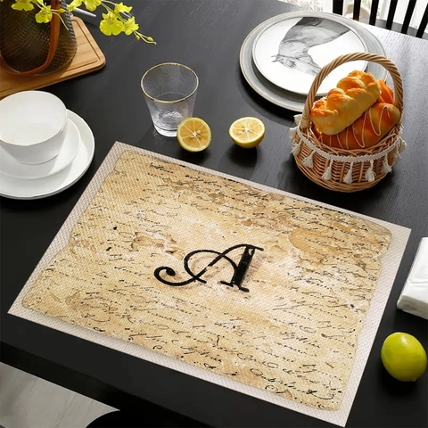 Set De Table En Lin Vintage Résistant À La Chaleur Tapis De Table Antidérapant Design Lettre Imprimée Décor Cuisine