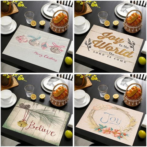 Weihnachts Leinen Tischsets Hitzebeständige Platzsets Für Küche Esszimmer Feiertag Kranz Druck Waschbare Dekorative Tischsets Für Haus Party