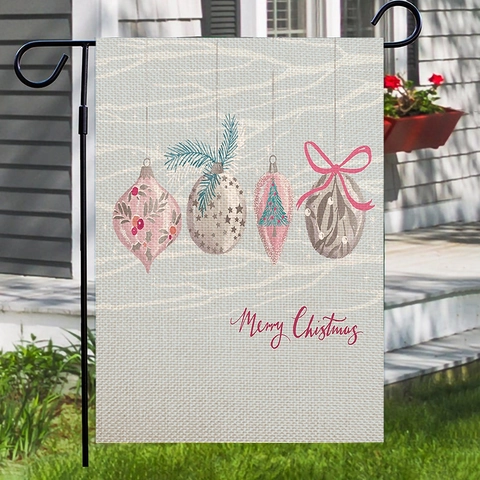 Christmas Garden Flag Double Sided Faux Linen Yard Sign Outdoor Vertical Decorative Banner With Metal Stand Holiday Reindeer Floral Wreath