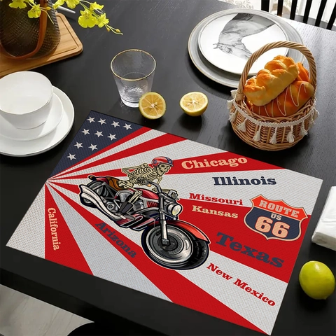 Vintage American Motorcycle Linen Place Mat Heat Resistant Non-Slip Table Mat For Kitchen Dining Room Home Decor