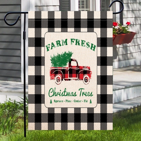 Bandiera da Giardino di Natale Doppia Faccia Quadri Bianco e Nero Lino Esterno Cortile Bandiera Decorativa Albero di Natale Renna
