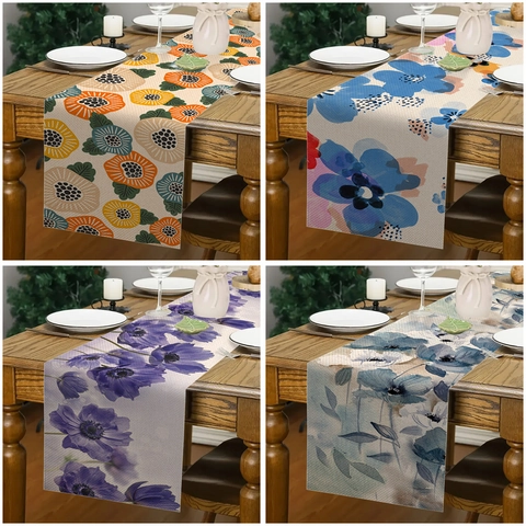 Runner da Tavolo in Lino Motivo Floreale Farfalle Estive Lavabile Decorativo per Cucina Sala da Pranzo Festa Casa