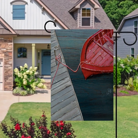 Artistic Summer Ocean Garden Flag Linen With Metal Stand Double Sided Outdoor Yard Decor Beach Boat Vintage Oil Painting