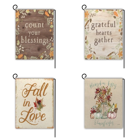 Autumn Garden Flag Double Sided Linen Thanksgiving Outdoor Yard Decor Pumpkin Maple Leaf Sunflower Fall Decorative Banner