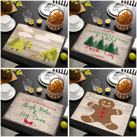 Tapis De Table Noël Lin Résistant À La Chaleur Rectangulaire Décoration Table Fêtes Dessin Animé Animaux Renne Père Noël Pour Cuisine Salle À Manger