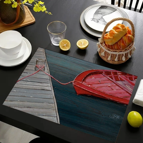 Summer Coastal Ocean Printed Linen Placemat Heat Insulated Table Mat For Dining Room Kitchen Nautical Beach Landscape Art Decor