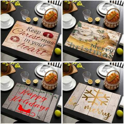 Sets De Table Noël Lin Isolé Thermique Rectangulaire Décoration De Table Imprimé Fête Cuisine