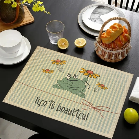 Life Is Beautiful Tovagliette in Lino Stampa Animale Cartone Animato Termoisolante Tovagliette da Tavolo Cucina Sala da Pranzo Decorazione Rettangolare