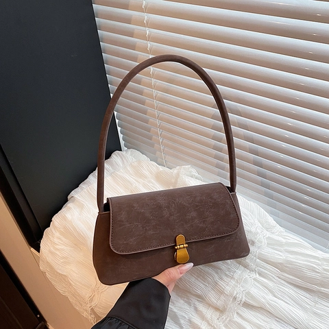 Borsa Baguette Retrò Pelle PU Opaca Borsa Sottobraccio Minimalista Chiusura Dorata Moda Pendolare Donna