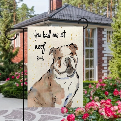 Drapeau de Jardin Chien Double Face en Lin Décoration de Cour Extérieure Drapeau de Bienvenue pour Maison Patio Pelouse