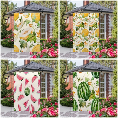 Bandiera da Giardino in Lino a Doppia Faccia Serie Frutta Estiva Modello Anguria Melone Decorazione per Cortile Esterno Giardino
