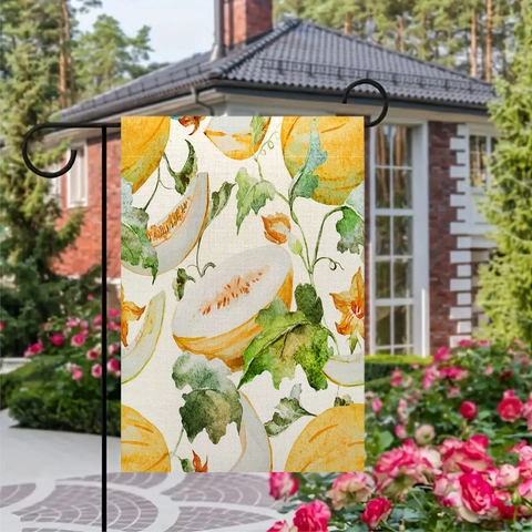 Bandiera da Giardino in Lino a Doppia Faccia Serie Frutta Estiva Modello Anguria Melone Decorazione per Cortile Esterno Giardino