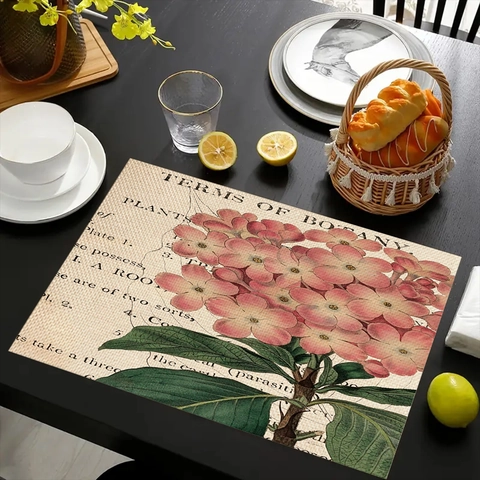 Sets de Table en Lin Vintage Impression Florale Résistant à la Chaleur Lavable pour Cuisine Salle à Manger Décoration Style Botanique