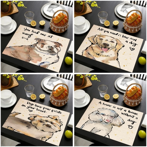 Tovaglietta in Lino Minimalista Moderna con Ritratto di Cane ad Acquerello Sottopiatto Resistente al Calore per Cucina Casa Ristorante