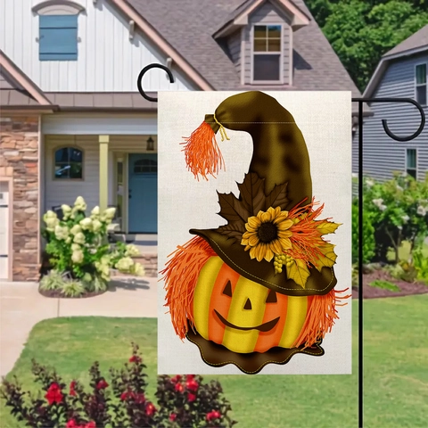 Halloween Tuinvlag Linnen Dubbelzijdig Pompoen Zwarte Kat Vleermuis Patroon Buitenplaats Gazon Decoratie