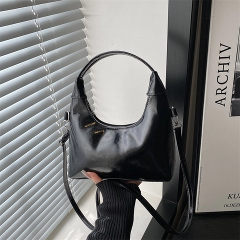 Leopard Print Hobo Bag Faux Suede Patent Leather Half Moon Crossbody Handbag Women Vintage Shoulder Purse Adjustable Strap
