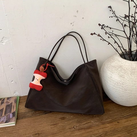 Large Capacity Suede Tote Bag Minimalist Retro Women Shoulder Bag With Plush Fruit Charm