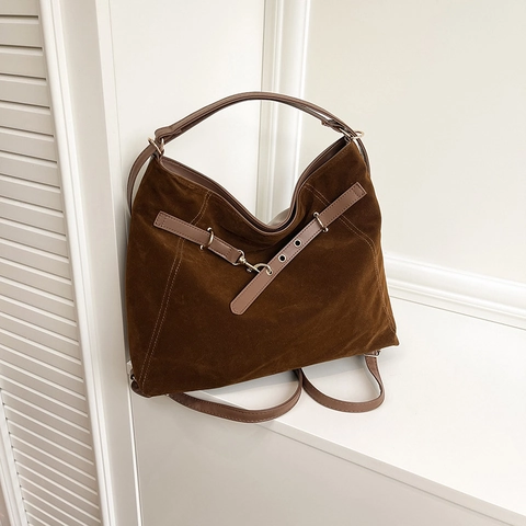 Borsa Tote da Donna in Pelle PU con Texture Scamosciata Grande Capacità Borsa a Spalla Casual Minimalista per Pendolari per Donna