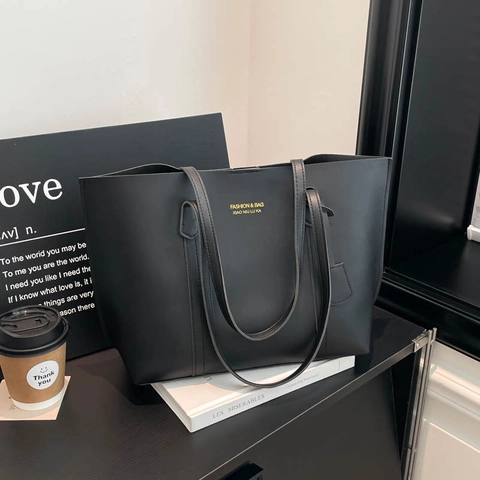 Large Capacity PU Leather Tote Bag Retro Minimalist Zipper Shoulder Handbag For Women Daily Commute Fashion With Charm
