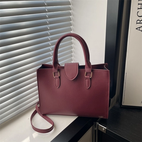 Women Tote Handbag Large Capacity PU Leather Lychee Pattern Commuter Shoulder Crossbody Bag With Adjustable Strap Elegant