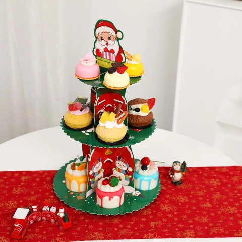 Dreistöckiger Weihnachten Papier Tortenständer Weihnachtsmann Rentier Nachtisch Display Regal Für Festliche Party Deko