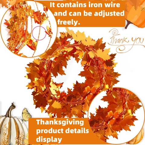 Thanksgiving Maple Leaf Tinsel Garland With Wire Metallic Foil Autumn Harvest Party Home Door Window Decor Wreath