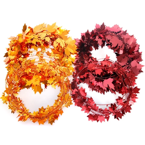 Ghirlanda di Tinsel di Foglie di Acero per il Ringraziamento Con Filo di Ferro Autunno Raccolto Ghirlanda Per Halloween Festa Casa Decorazione