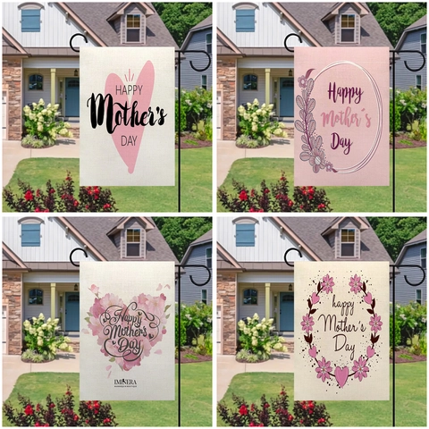Mother's Day Garden Flag Double Sided Linen Burlap Outdoor Yard Decorative Banner Happy Mother's Day Floral Heart Design For Mom