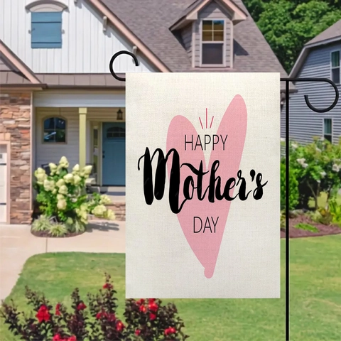 Mother's Day Garden Flag Double Sided Linen Burlap Outdoor Yard Decorative Banner Happy Mother's Day Floral Heart Design For Mom