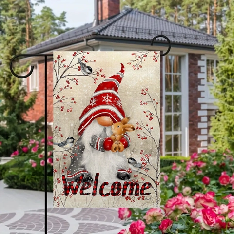 Christmas Garden Flag Double Sided Linen Outdoor Yard Vertical Hanging Banner Festive Gnome Red Truck Snowflake Pattern Decor