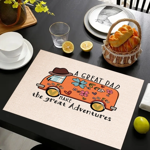 Father's Day Linen Placemat For Dining Table Heat Insulated Washable Kitchen Decor Dad Gift Cartoon Lettering Table Mat