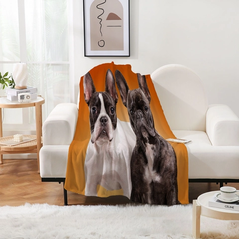 Digital Printed Flannel Dog Blanket Soft Warm Decorative Pet Graphic Throw Blanket For Sofa Bedroom Couch Travel Home Office Use