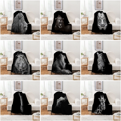 Zwart Wit Dieren Serie Flanellen Deken Realistische Fotografie Leeuw Tijger Zebra Print Zacht Lichtgewicht Plaid Voor Bank